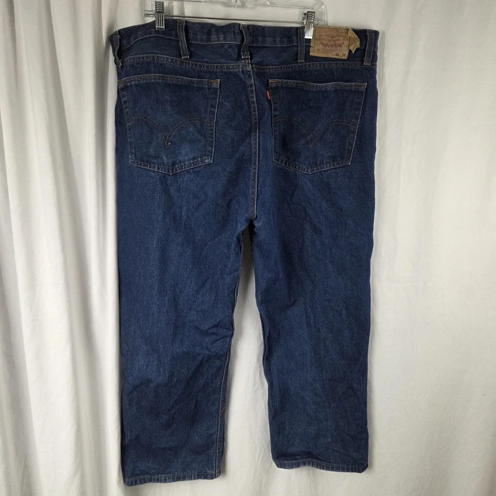 Levis 501 Jeans Mens 42X27 Blue Med Wash Straight Leg Denim Button Fly Red Tab